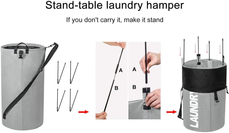 Chrislley 106L Extra Large Laundry Hamper with Drawstring Dorm Room Backpack Laundry Bag Collapsible Laundry Basket for College Students Travel Day Tripï¼ˆGreyï¼‰ - Image 4